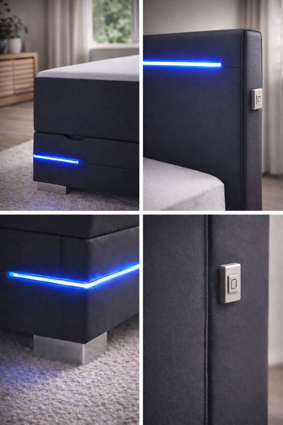 Image 1 of Dallas box spring with LED, USB, topper and storage space 90x200