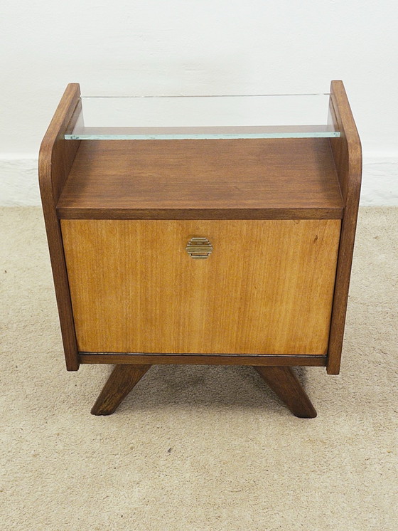 Comodino Mid-century, Comodini, Vetro, Legno, Marrone (foto 2 di 7)