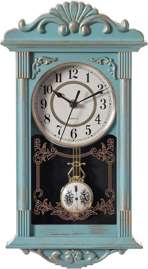 Clockswise Vintage Grandfather Wood Looking Plastic Slinger Decorative Battery Working Wall Clock for Office, Home Decoration,