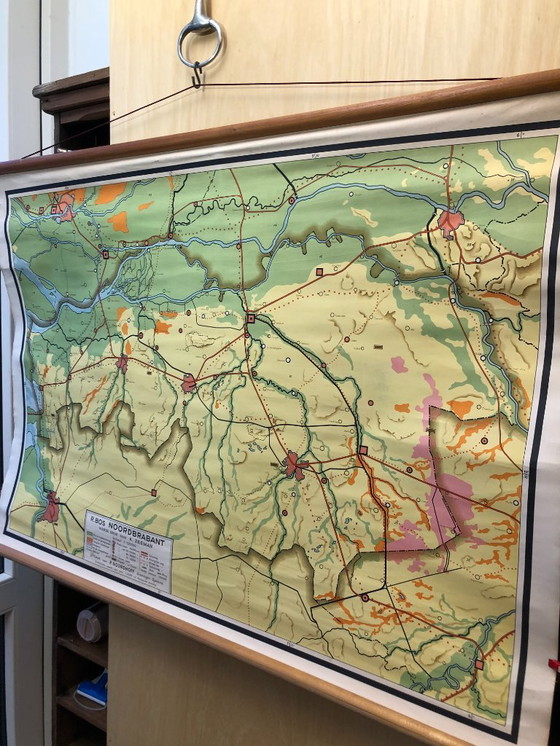 Image 1 of Vintage schoolplaat schoolkaart Noord-Brabant 115 x 84 Bos Noordhoff