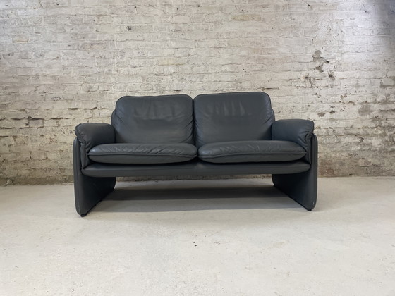 Image 1 of De Sede DS 61 Bank met poef grijs leer vintage