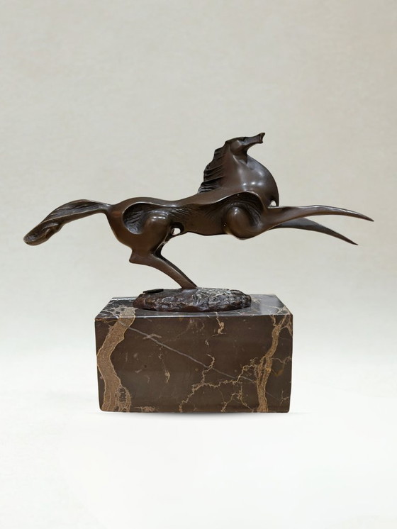 Image 1 of Bronze sculpture – Galloping horse – Signed Milo – Marble base