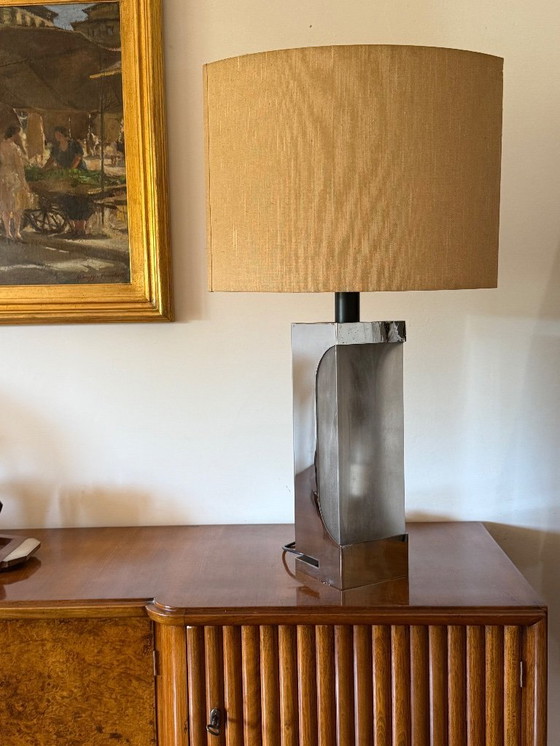 Image 1 of Base per lampada da tavolo Hollywood regency cromata, Luci Milano Italia, anni '70