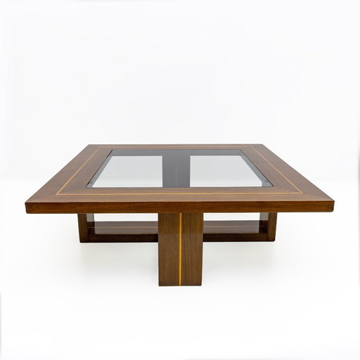Mid-century Modern Maple Inlays and Walnut Coffee Table, Italy, 1970s