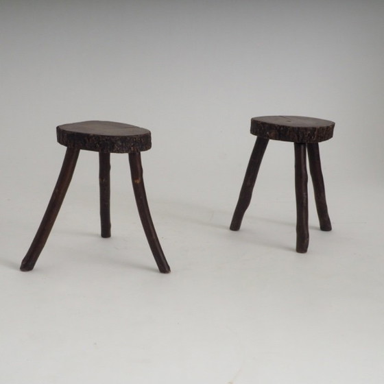 Set of 2 Rustic Hand-Crafted Wooden Stools (photo 4 of 19)