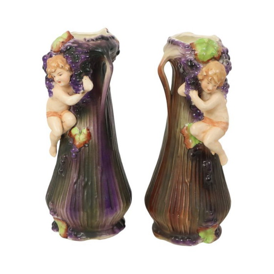 Image 1 of Art Nouveau Vases Putti Cherub