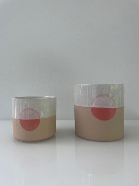 Set of 2 Ceramic Flower Pots 'Pink Sunset' - Modern Design