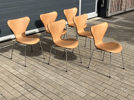 Image 1 of Sedie Butterfly serie 7 di Fritz Hansen in pelle Camel NUOVE!!