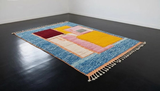 Image 1 of Tappeto marocchino Beni Ourain, color ecru con motivi colorati, 200 cm x 300 cm