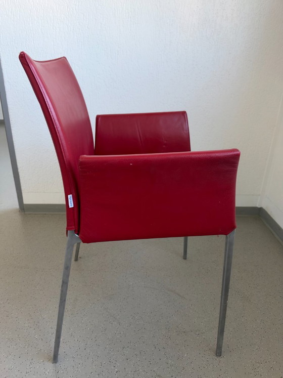 Zanotta Lia Design Fauteuil, Rood Leer, Barbieri, Eetkamerstoelen, Metaal, Modern (foto 2 van 6)