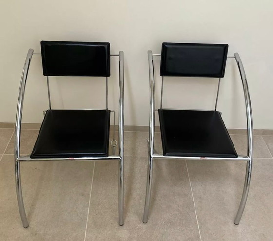 Image 1 of Lot de 2 chaises design vintage en chrome et cuir