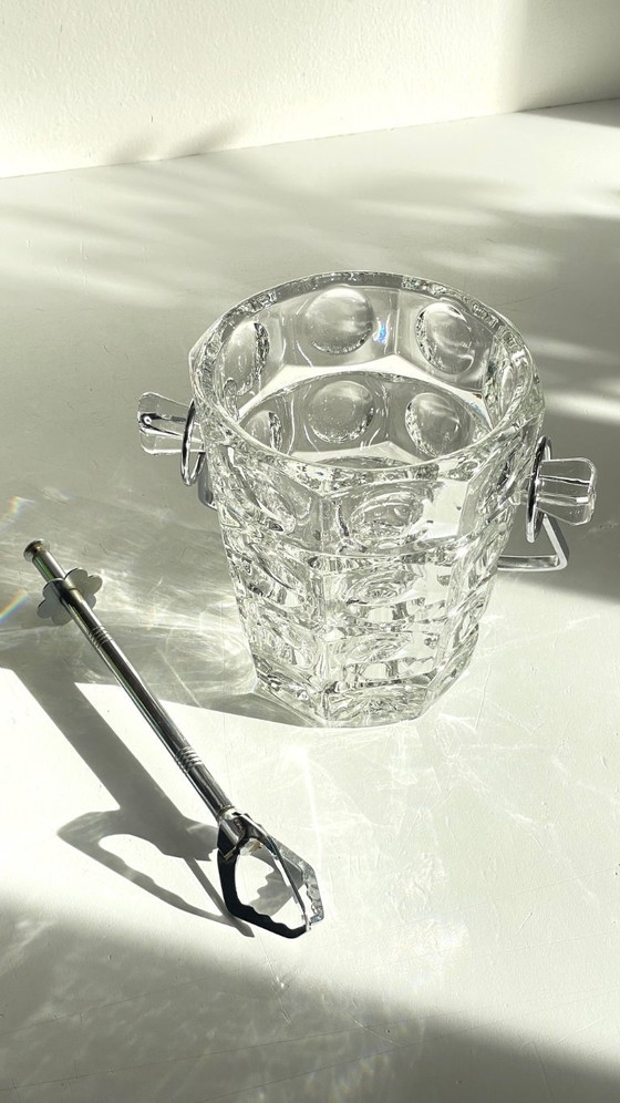 Image 1 of SEAU à Glace Cristal Ciselé et PINCE Vintage