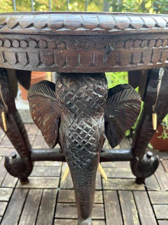 Elephant side table, solid wood, inlay work, circa 1920 (photo 3 of 11)