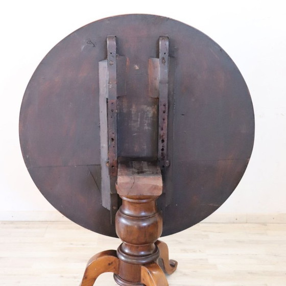 Image 1 of Antiker Til-Plate-Tisch aus Nussbaumholz mit Intarsien, Italien, Mitte des 19. Jahrhunderts