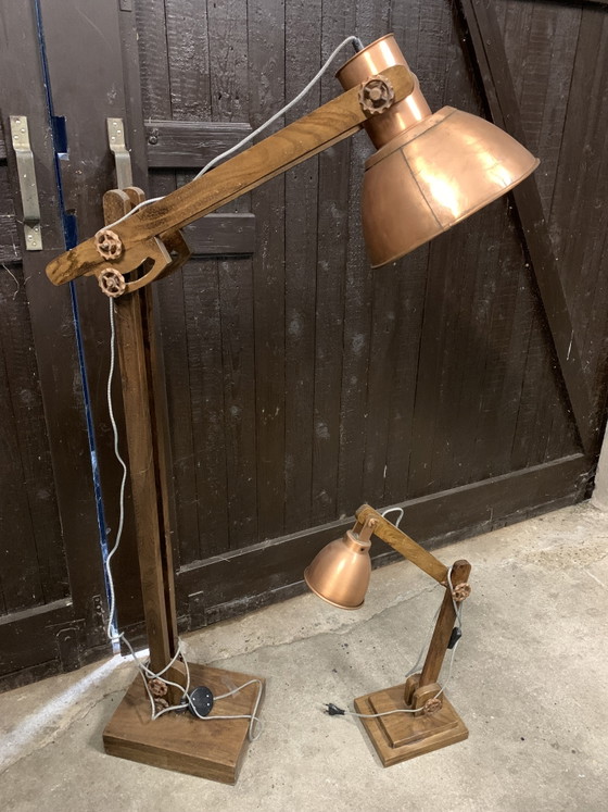 Image 1 of Set stoere Industriële vloerlamp, tafellamp en wandlamp