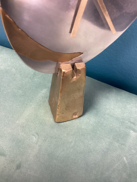 Image 1 of David Marshall Kleine Brutalistische Messing Aluminium Klok