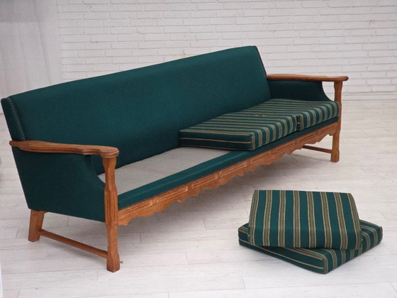 Image 1 of 1970s, Danish 4-seater sofa, furniture wool, solid oak wood.