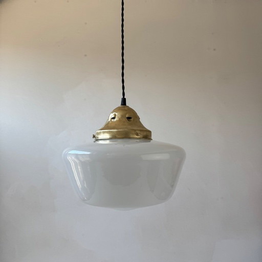 SUSPENSION ANCIENNE EN OPALINE XL 26 CM VINTAGE
