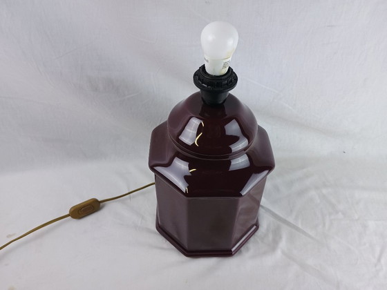 Image 1 of Handcrafted Black Ceramic Table Lamp Oriental Octogonal Vintage Designer