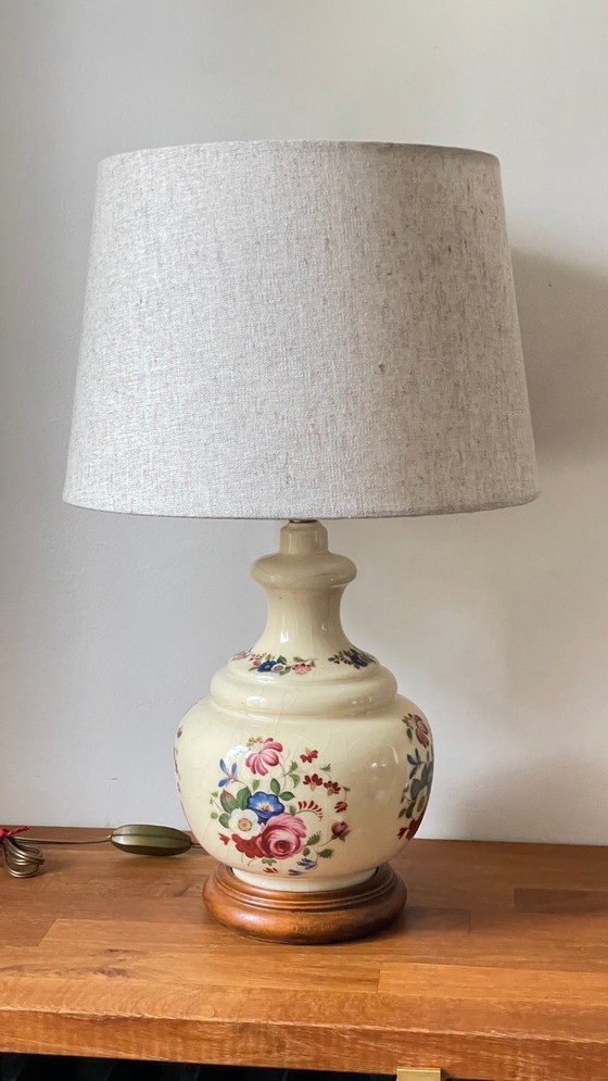 Image 1 of Vintage Ceramic Lamp with Wooden Base