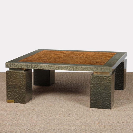 Coffee table in burl wood by Jean-Charles Liviani, 1980