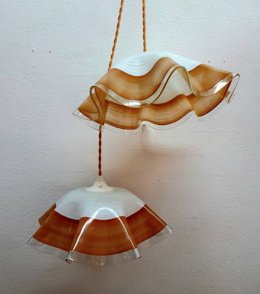 2 X Vintage Oranje Glas Hangende Armaturen