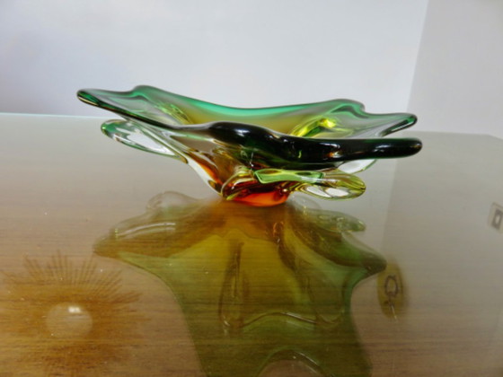 Image 1 of Large Murano glass trinket tray in green, amber and clear, 1960s-70s