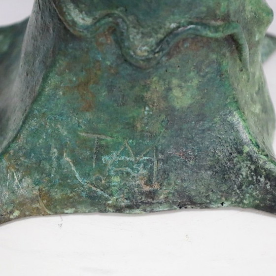 Image 1 of Patinierte Bronzeskulptur eines Baobabbaums mit Vögeln, signiert TM, 1980er Jahre