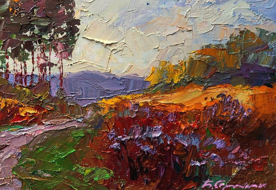 Original Oil Painting Autumn Nature Landscape The Road to the Forest – Paintings & Drawings, Canvas (photo 7 of 7)