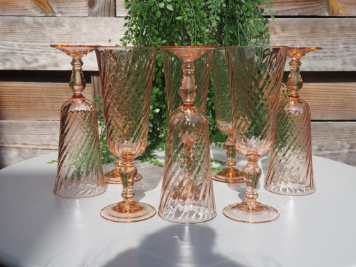 Vintage Arcoroc / Luminarc Rosaline Pink Swirl Champagneglazen – Set van 8 (Frankrijk)