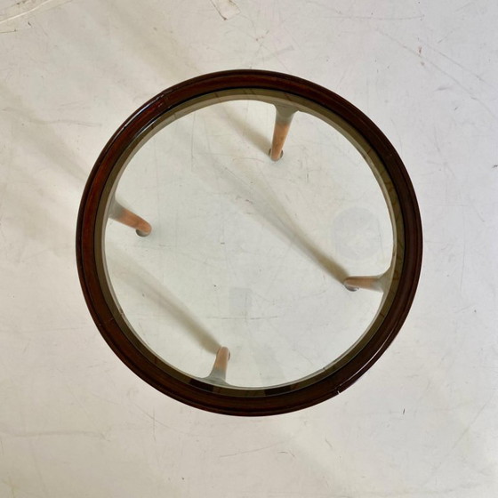 Image 1 of 1x Französischer Art-Deco-Couchtisch aus den 1930er Jahren, Buchenholz & Glas, geschwungenes Design