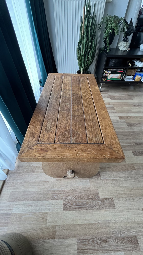 Image 1 of Panchina in legno massiccio di quercia lavorata a mano - stile rustico casalingo (89 x 44 x 50 cm)