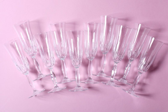 Set van 10 vintage kristallen champagneglazen, transparant Italiaans glaswerk / jaren 80 – Glazen & Karaffen (photo 10 of 12)