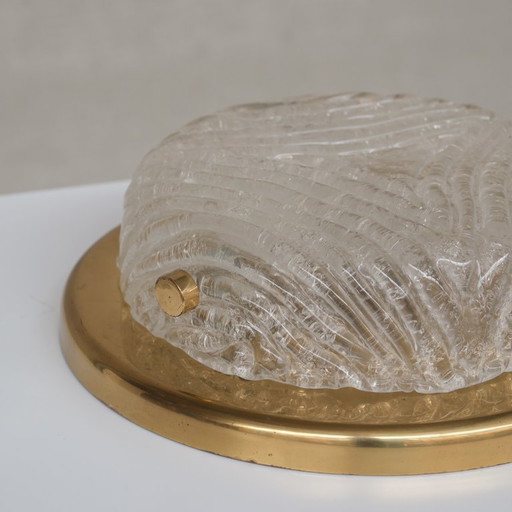 German Mid-Century Ceiling or Wall Frosted Glass and Brass Light Sconce