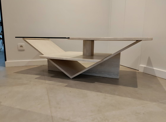 Image 1 of Travertine coffee table with glass