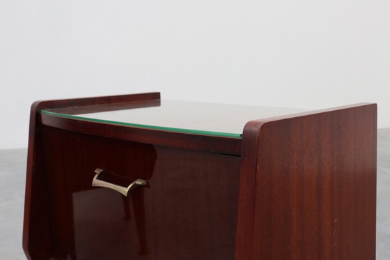 Image 1 of Paar vintage nachtkastjes in houtfineer, België 1950