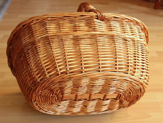 Image 1 of Grand panier à provisions, panier de pique-nique, osier, fait main - vintage