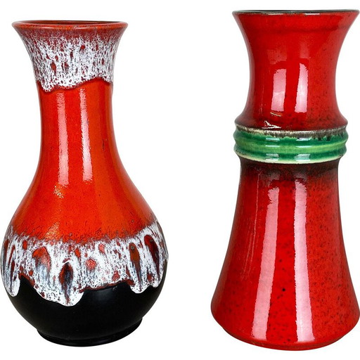 Paire de vases en poterie Op Art de Jasba Ceramics, Allemagne, années 1970
