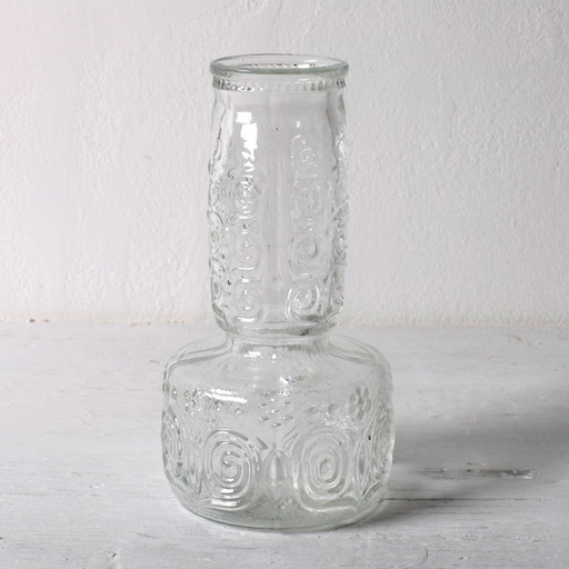 Vintage Mid-century Clear Pressed Glass Vase by Adolf Matura / Rosice / Czech Republic / 1973