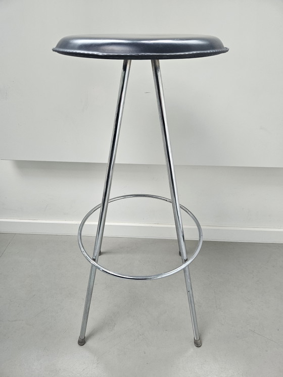 Image 1 of 4 sgabelli da bar vintage cromati neri