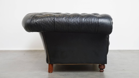 Image 1 of Black Beef Leather Chesterfield 2.5-Seater Sofa in English Style