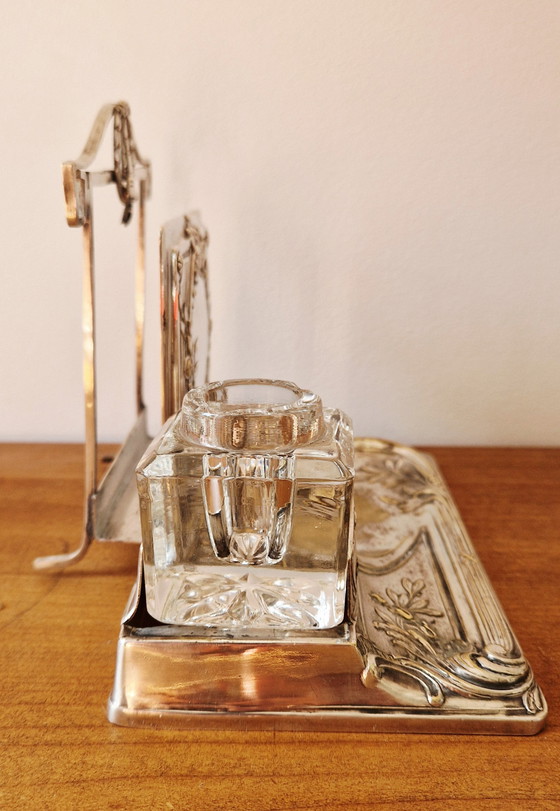 Image 1 of Mail holder with inkwell mirror-Silver-plated metal- 1900's