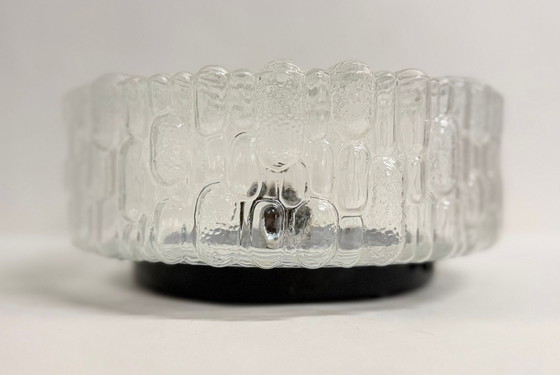 Image 1 of Vintage helder glas bewerkte plafondlamp wandlamp 80’s 