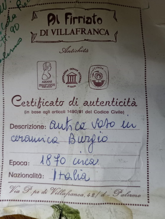 Image 1 of Burgio Ceramics 1870. **Con relativa certificazione**