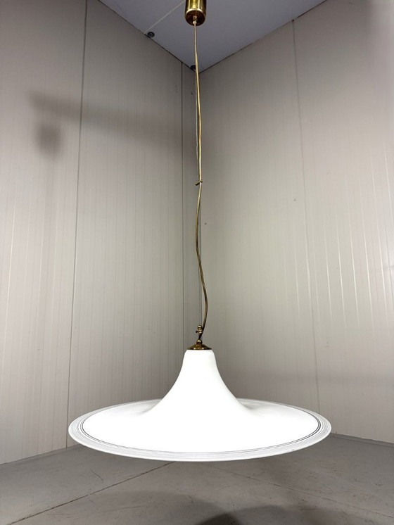 Image 1 of Vistosi Italy large white glass pendant lamp 1960's