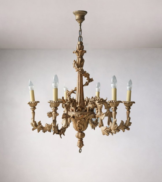 Image 1 of Lustre à cinq bras en bois doré, Europe centrale, début du XXe siècle