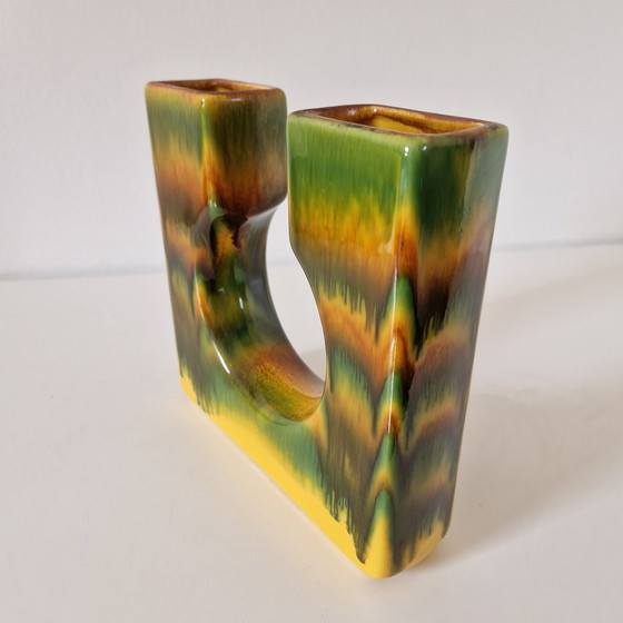 Image 1 of Vintage blok vaas keramieke dubbele vaas bloempot