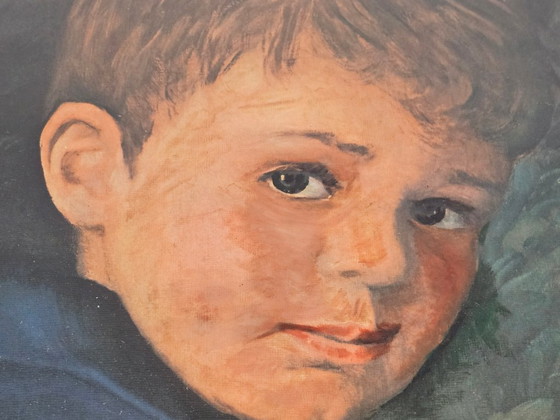 Image 1 of Giovanni Bragolin - Estampe en carton - Garçon à la larme - Vintage - Années 70