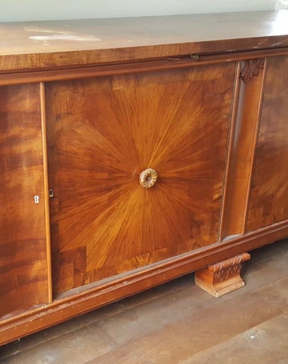 Imposant Buffet bas Art Déco en Acajou - Placage Rayon de Soleil – Wood (photo 2 of 5)