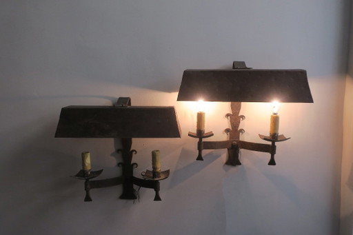 Paar brutalistische Wandleuchten aus patiniertem Eisen, Mid-Century, 1960er Jahre – wandlampen, Iron (photo 2 of 9)